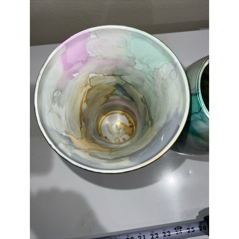 Swirl Vase Reverse Painted Watercolor Art Glass Italy Lot Of 2 Blue Purple Etc - Picture 12 of 13